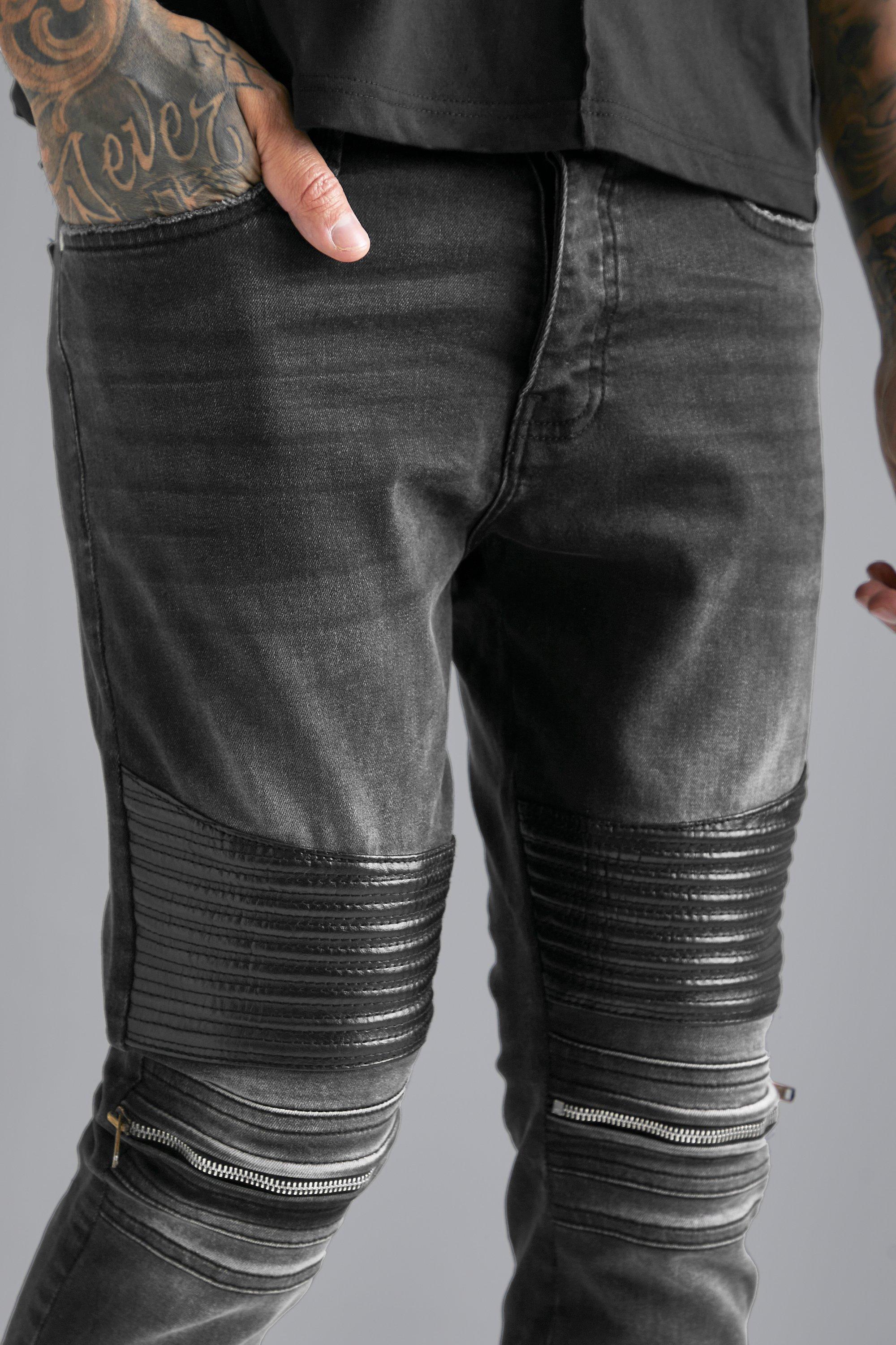 Mens biker jeans cheap with zips